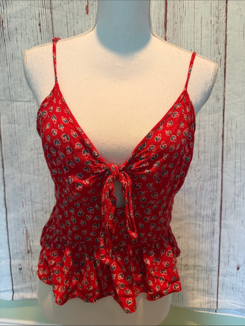 Patrons of Peace Red Floral Tie-Front Camisole